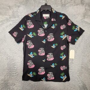 RETROFIT Skull Grim Reaper Flamingo Hawaiian Shirt Mens Small Black Rayon Resort
